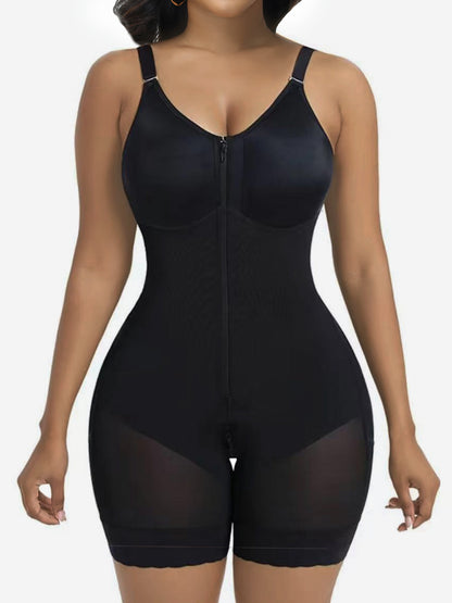 Women's High Elastic Zipper Adjustable Straps Breathable Mesh Design Tummy Control Body Shaper
