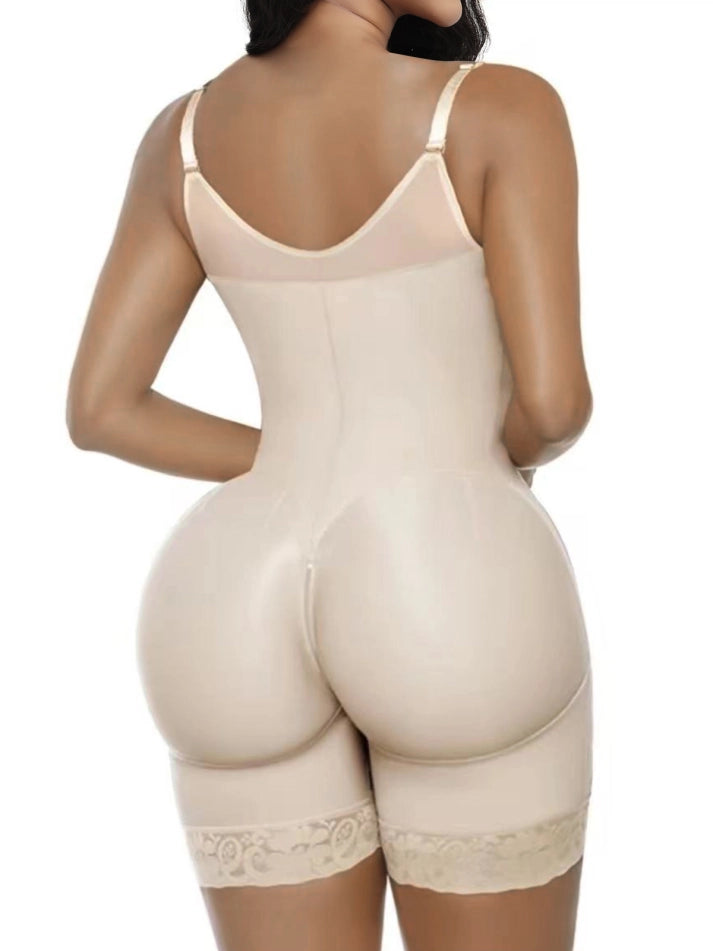 Breathable Leg Fabric Patchwork Bust Shaping Bodysuit