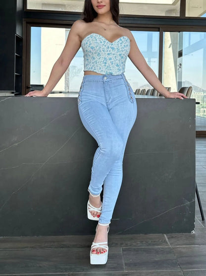 ChicCurve Light Blue Braided Jeans